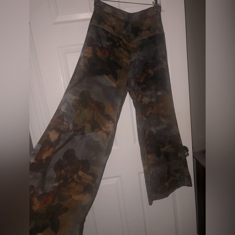 H&m high waist wide leg flowy floral see through pants with shorts
